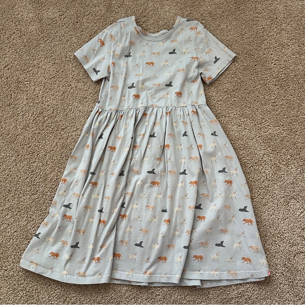 Coop Kids by Pink Chicken Girls' Dog Organic Cotton Print Short Sleeve Dress